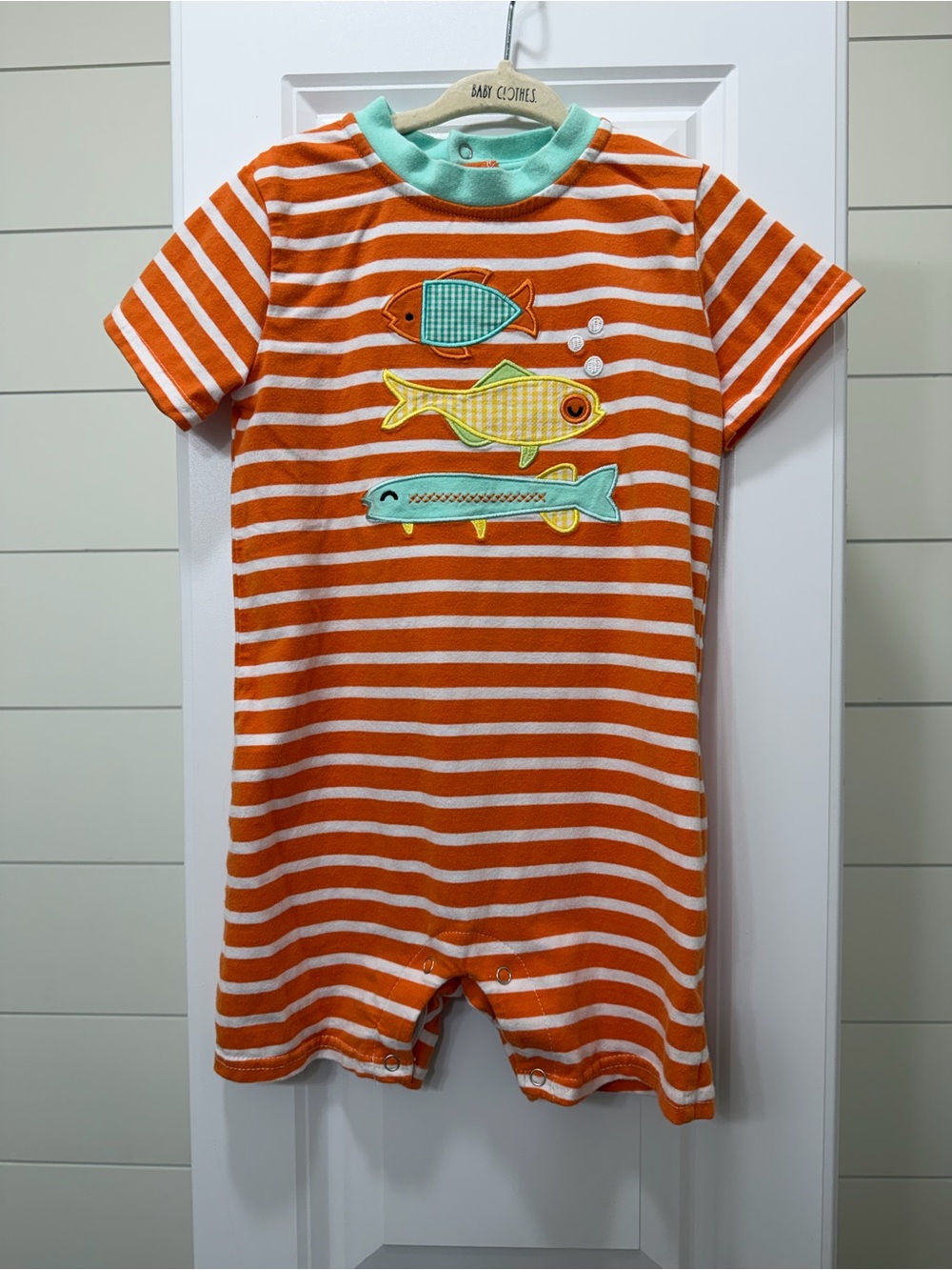 Orange & White Striped Kids One-Piece with Fish Applique